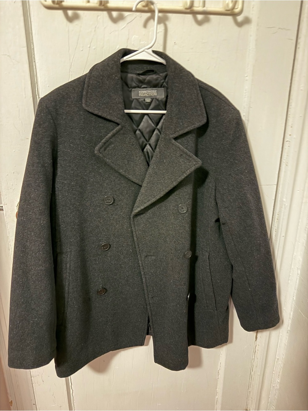 Kenneth Cole Reaction Men's Charcoal Double-Breasted Peacoat